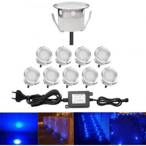 Mini Encastré Terrasse Bois Luminaire Kits Led Spot Encastrables Etanche Pour Patio Escalier Dc 12V Etanche Ip67 (Pack 10Bleu) [C