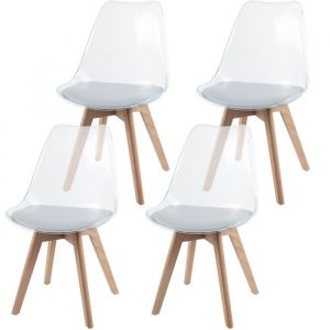 GIANTEX Lot de 4 Chaises de Salle &agrave; Manger- Assise Rembourr&eacute;- Pieds en Bois Massif- Dossier Incurv&eacute; Transparentes- Scandinave-
