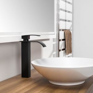 Mitigeur de lavabo Cascade Noir Haut Robinet Vasque &agrave; Poser Carr&eacute; en Laiton pour Salle de Bain - AURALUM