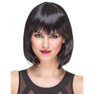 Accessoire - Perruque luxe noire carr&eacute; plongeant avec frange femme