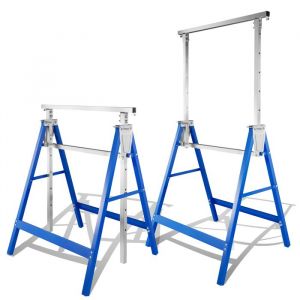 Eulenke Lot de 2 tr&eacute;teaux pliables t&eacute;lescopiques Hauteur r&eacute;glable (80-130cm) Charge maximale 200 kg Bleu TRETEAU DE CHANTIER