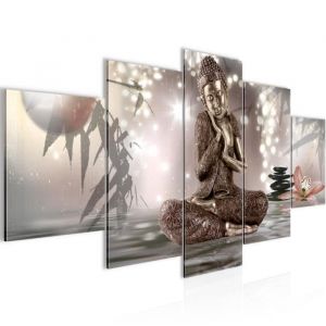 Runa art Tableau D&eacute;coration Murale Bouddha Feng Shui 150x75 cm - 5 Panneaux Deco Toile Pr&ecirc;t &agrave; Accrocher 503453a