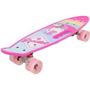 Skateboard Longboard Rose YINQKLQ - Avec Roues Clignotante - Motif Licorne - Enfant - Glisse urbaine