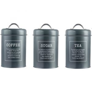 Lot de 3 bo&icirc;tes &agrave; th&eacute; caf&eacute; sucre en m&eacute;tal r&eacute;sistant &agrave; la rouille avec couvercles herm&eacute;tiques 1200 ml (Gris)