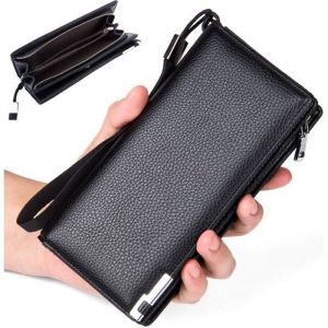 Longue Portefeuille Homme Porte-monnaie en Cuir Zippée Loisir Bourse de Pochette Entreprises Sacs Cartes-Rangement Pince à Billets