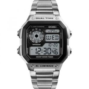 Montre Digitale Homme Femme Etanche Bracelet En Acier Inoxydable Montre Cadran Carré Multi-Fonction Lumière Alarme Date[u9959]