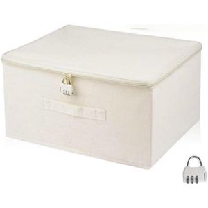 Coffre de rangement avec cadenas bo&icirc;te de rangement en tissu avec couvercle coffre verrouillable pour v&ecirc;tements jouets beige