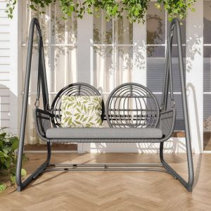 Balancelle de jardin 2 places avec dossier et coussin dassise en rotin synthétique idéale pour jardin terrasse piscine - Gris