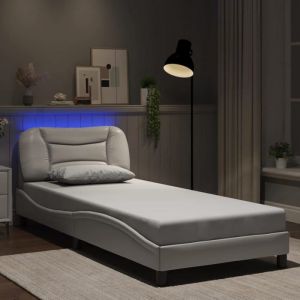 SALE 2025Structure/Cadre de lit avec LED - Lit 1 personne - blanc 90x190 cm25.33 Kg 7672