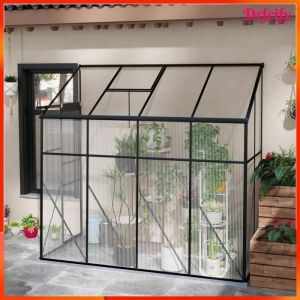 Serre adoss&eacute;e - AKOZON - 10236 - polycarbonate double paroi - porte coulissante - 127x253x240 cm