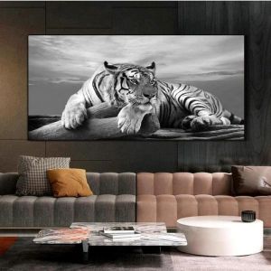 Tableau peinture - Noir Et Blanc - Tigre - Animaux - 70x140cm