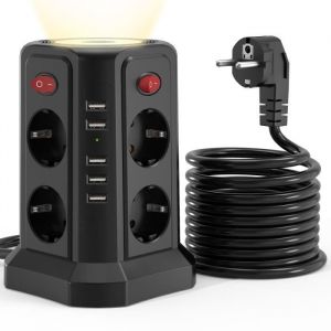 Multiprise - FANTEC - 2500W - 8 Prises - 5 Ports USB - Parafoudre avec Veilleuse