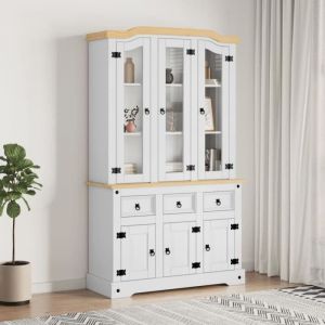 Buffet haut - VIDAXL - Corona - Bois massif pin - 3 tiroirs - 6 portes - Blanc