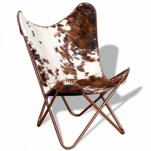 @FRENCH Fauteuil Relax individuel - TOP VENTES - Chaise papillon marron et blanc cuir de vache 3831242