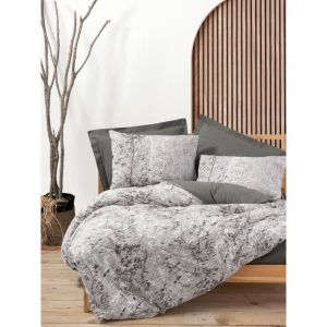 Parure de lit - 1 housse de couette 220 x 240 cm + 2 taies doreiller 60 x 60 cm - 100% coton renforcé - Brun