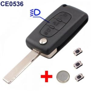 Coque Cl&eacute; Plip Bouton Phare CE0536 Pour Citroen C1 C2 C3 C4 Picasso Grand Picasso C5 C6 C8 Lame rainur&eacute;e + 3 Switchs + PIle