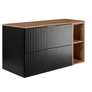 RODAN Meuble pour Vasque à Poser 100 cm - avec plan de travail et étagère - FLOW façade rainurée - noir - 80 x 57 x 46 cm