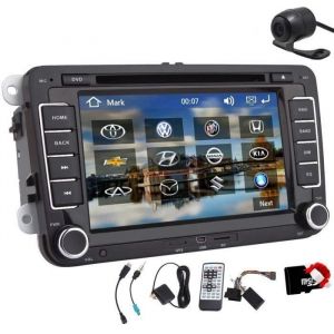 Letouch Autoradio Bluetooth stéréo 7 Pouces 2 Din HD Navigation GPS stéréo pour VW Support DVD/CD/Radio/Carte SD/USB+Caméra de