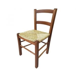 Chaise en bois - MEZZANA - Noyer - Assise en paille - L&eacute;g&egrave;re et confortable