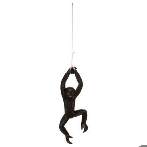 Atmosphera - Objet d&eacute;coratif Singe suspendu en r&eacute;sine noire - Deux Mains