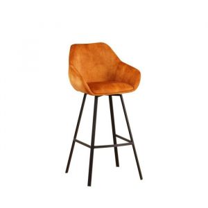 Tabouret de Bar - DIMEHOUSE - Elise - Cognac Velours - M&eacute;tal - Design Industriel