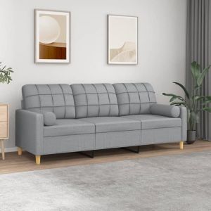 Canapé scandinave de relaxation MVS - Canapé 3 places avec oreillers gris clair 180 cm tissu298 Kg