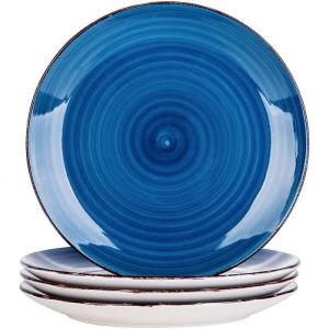 vancasso Série Bella 4 Pièces Assiette Plate à Dîner Assiette Colorée en Porcelaine Motif Cercle Arbre- 27cm