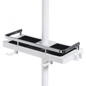 &Eacute;tag&egrave;re de Douche sans Percage Tablette de Douche pour Poteau avec Support de Pommeau pour Barre de Douche de 21 &agrave; 25mm(Blanc)