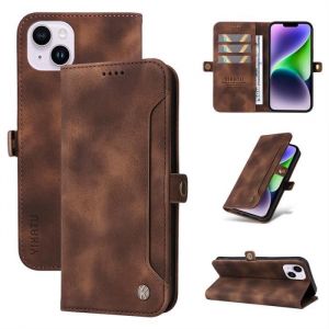 Etui pour Apple iPhone 14 Plus 6.7 Rabat Portefeuille de Protection Cuir PU Etui Flip avec Fonction Support Housse (Marron) WDF