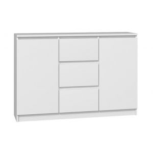 Buffet bas blanc 120 cm - 3 Tiroirs et 2 Portes - Meuble de rangement buffet salon salle à manger - Dimensions 120x40x75 cm