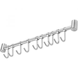 Crochet Barre de Cuisine en Acier Inox53cm avec 10 Crochets Amovible pour Suspendre les Ustensiles de Cuisine ou Salle de bain