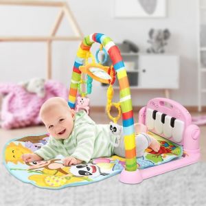 Tapis de jeu pour bébé - HUOLE - 4 en 1 - Rose - Avec clavier de piano et arche de jouets