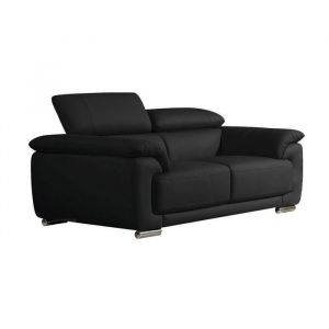 Canapé 2 places en cuir supérieur noir MARJORIE