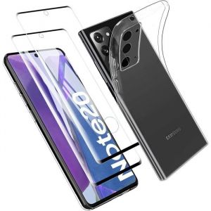 Coque Samsung Galaxy Note 20 avec Verre trempé Antichoc Transparent Silicone TPU Souple+2 Pcs Protecteur écran Samsung Gala X