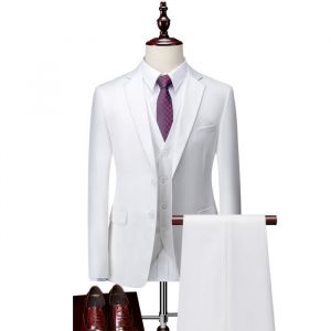 (Veste+Gilet+Pantalon)Costume Homme 3 pièces Mariage Business Fit Smoking Simple Poitrine Men Suits XHB354 Blanc