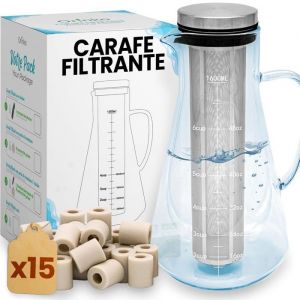 Orinko &ndash; Kit Purification Eau avec Carafe 16 L et 15 Perles de C&eacute;ramique EM &ndash; Purification dEau avec Carafe Filtrante en Verre