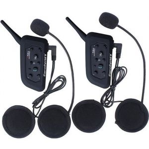 Excelvan V6 Interphone Moto Bluetooth Lot de 2 Intercom Haut-parleurs Talkie-walkie sans Fil Communication Casque 6 Riders Noir