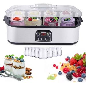 Yaourtière 8 Pots 180ml Pot en Verre avec Couvercle Yaourtière avec Écran Numérique Thermostat Réglable et Minuterie Pour