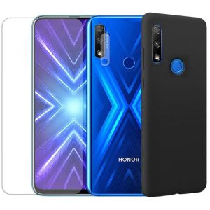 Protection intégrale Verre Trempé pour Huawei Honor 9X + Verre Trempé Caméra Arrière + Coque souple silicone Noire - Yuan Yuan