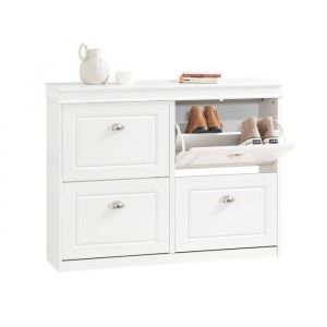 SoBuy Meuble à Chaussures 4 Abattants 105×24×83 cm Blanc Rangement 16 Paires Entrée Couloir Meuble Chaussures FSR79-W