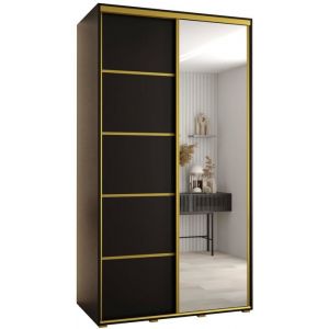 Armoire de chambre - ABIKSMEBLE Cannes 5 - armoire à 2 portes coulissantes avec miroir 2052x140x60 cm Noir Noir Or