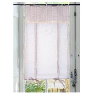 Autrefois Rideau enrouleur et brise bise 80 x 160 cm Beige Vichy Lin brodé Voilage Broderie Style Charme Petit Rideau Fin