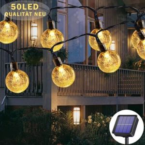 8-Modes LED Guirlande Solaire lumineuse multicolores 7M avec 50 balles IP65 pour intérieur extérieur Décoration