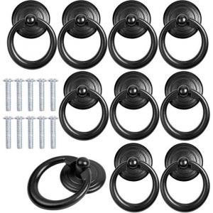 10 Pcs Noir Poign&eacute;e dArmoire Metal Bouton de Porte Tiroir Bague Poign&eacute;e de Traction Classique Poignee de Meuble