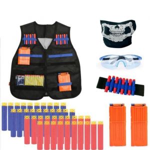 Gilet Tactique Nerf N-Strike Elite pour Enfants avec Masques + Lunettes + 30 fléchettes – Cadeau Garçon 8-14 Ans