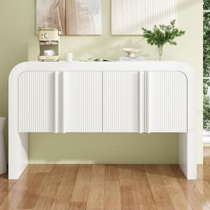 Buffet avec coin arrondi élégance légère et moderne avec portes magnétiques et dispositif anti-basculemen Blanc