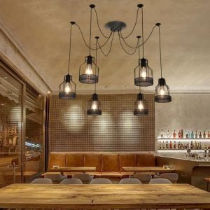 Restaurant-bar lustre en fer vintage &Eacute;clairage d&eacute;coratif en pendentif en acier inoxydable Spider E27 Montage ligne de lampe plafond