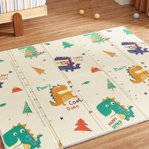 CASABEL Tapis dÉveil Bébé Évolutif 175x150cm Tapis Bébé Pliable et Imperméable avec Motifs Dinosaures & Jungle apis de Jeu Bébé