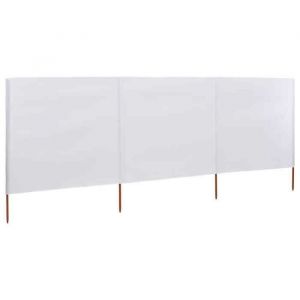 Paravent 3 panneaux - JILL - 400x120 cm - Blanc - Textile non tiss&eacute; - Poteaux en bois - Hauteur poteau 150 cm - Pliable