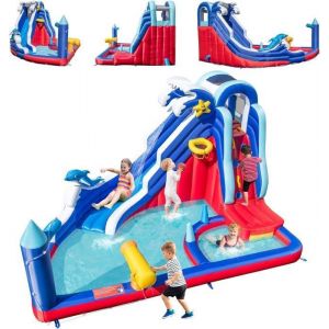 Ch&acirc;teau Gonflable Enfants 6 en 1 DREAMADE avec Toboggan Piscine Canon &agrave; Eau Panier de Basket et Jeu de Lancer dAnneaux